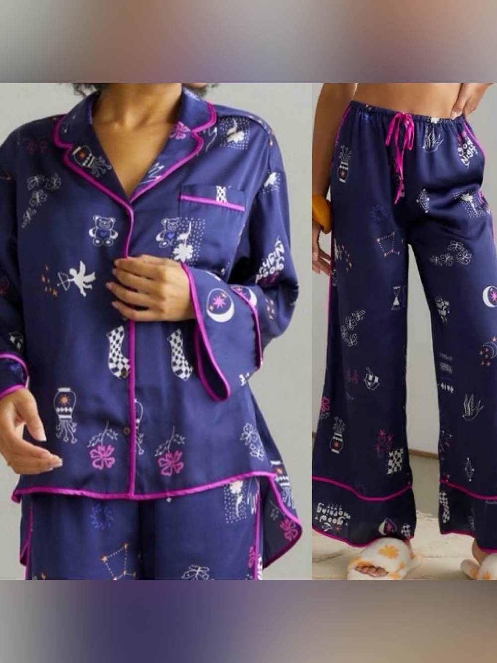 Urban Outfitters Starry Night Navy Satin PJ Set